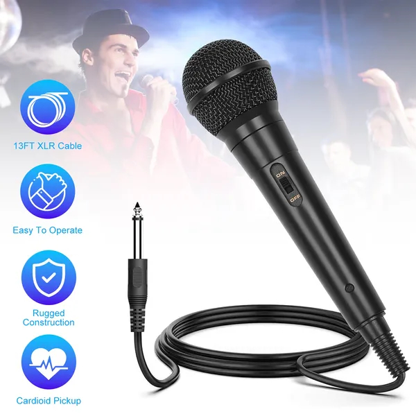 Handheld Wired Microphone Cardioid Dynamic Vocal Mic With On Off 13ft Cable 6.35 Mm Jack For Speaker Karaoke Ampilifier Mixer Professional Studio &amp; Live Performance