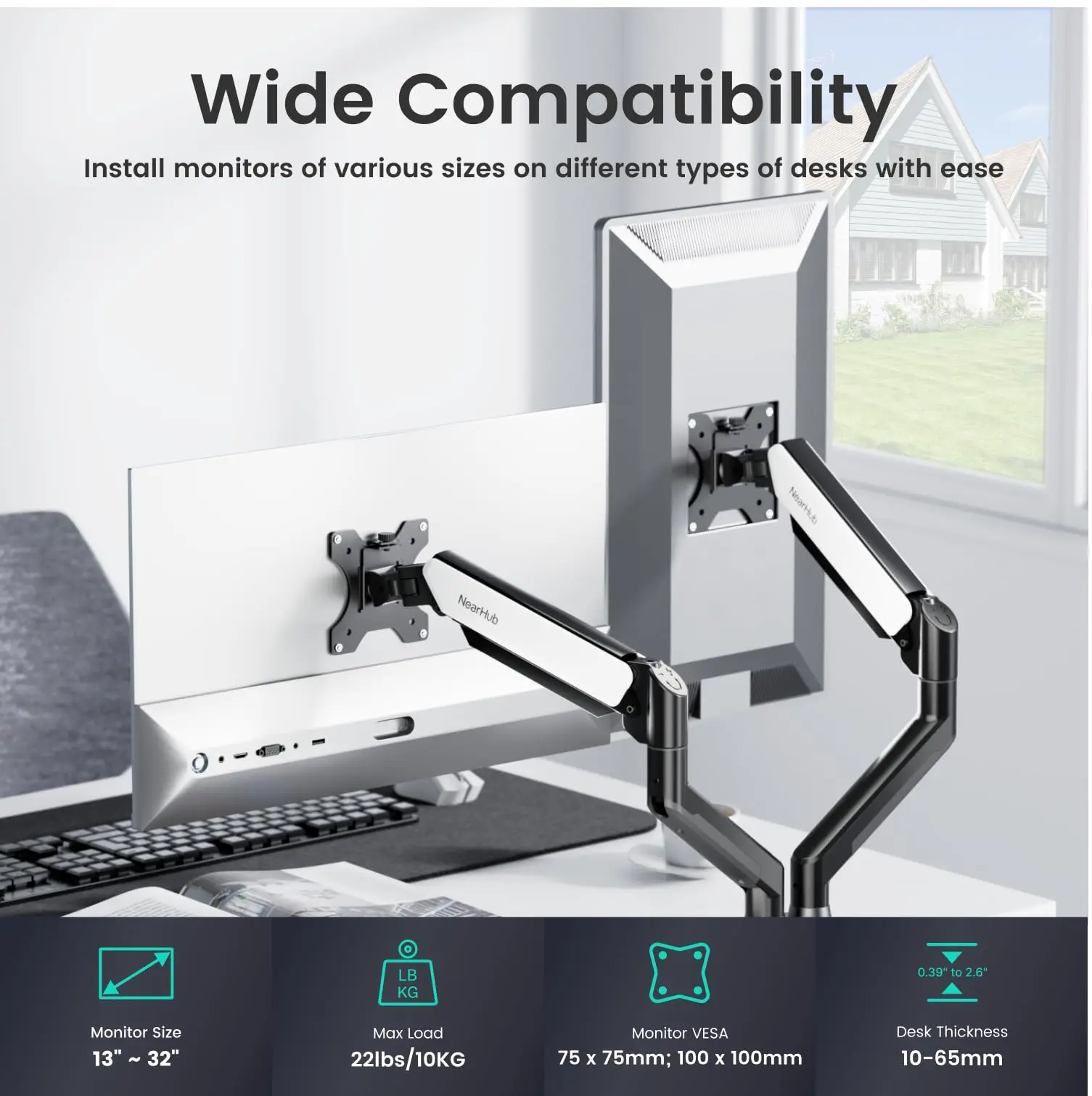 Nearhub US Free Shipping Monitor Arm Dual Arm With C-Clamp Grommet Mount,Flexible Adjustment Effortless Installation Monitor Arm alt