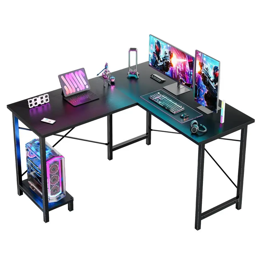 L Shaped Desk, Computer Gaming Desks Corner Office Table with CPU Shelf for Home Study Writing Work Station 50 Inch, Black