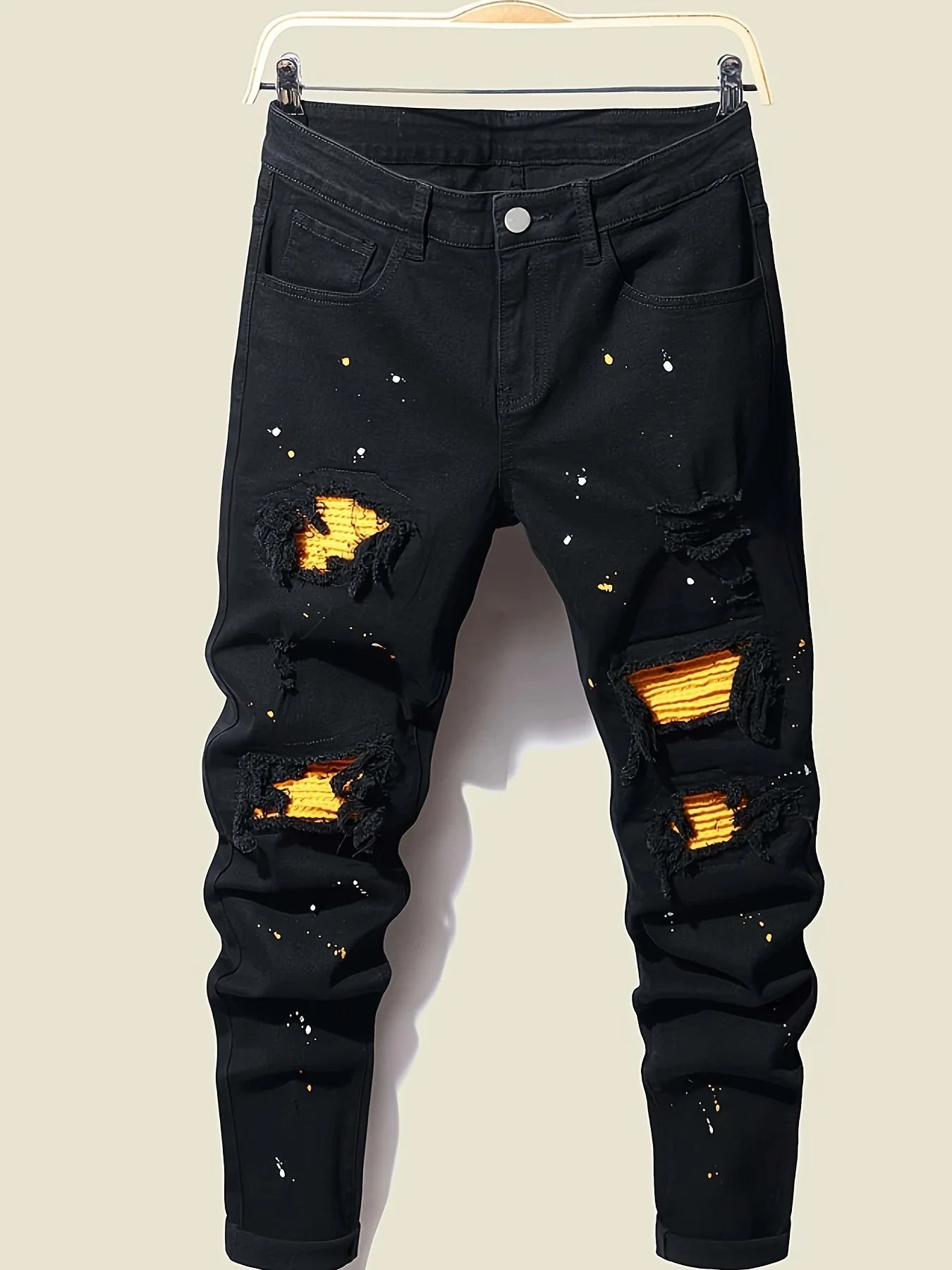 Men's splatter-paint patchwork jeans, ripped jeans, slim-fit stretch jeans, all-season jeans, suitable as a gift for boyfriends alt