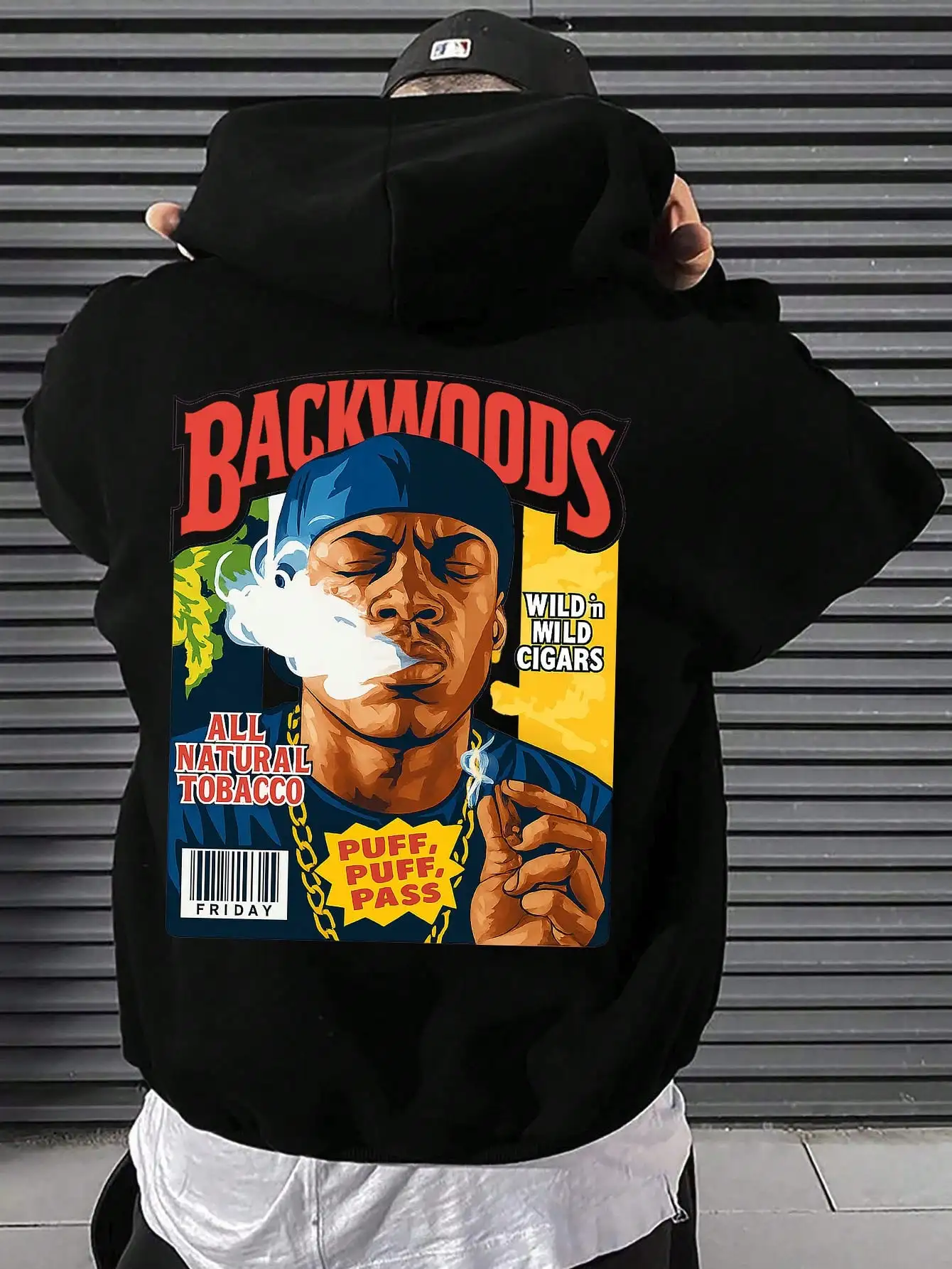 Men's Retro 90s Hip-Hop Graphic Hoodie with Backwoods &amp; Leaf Print, All-Season Casual Streetwear