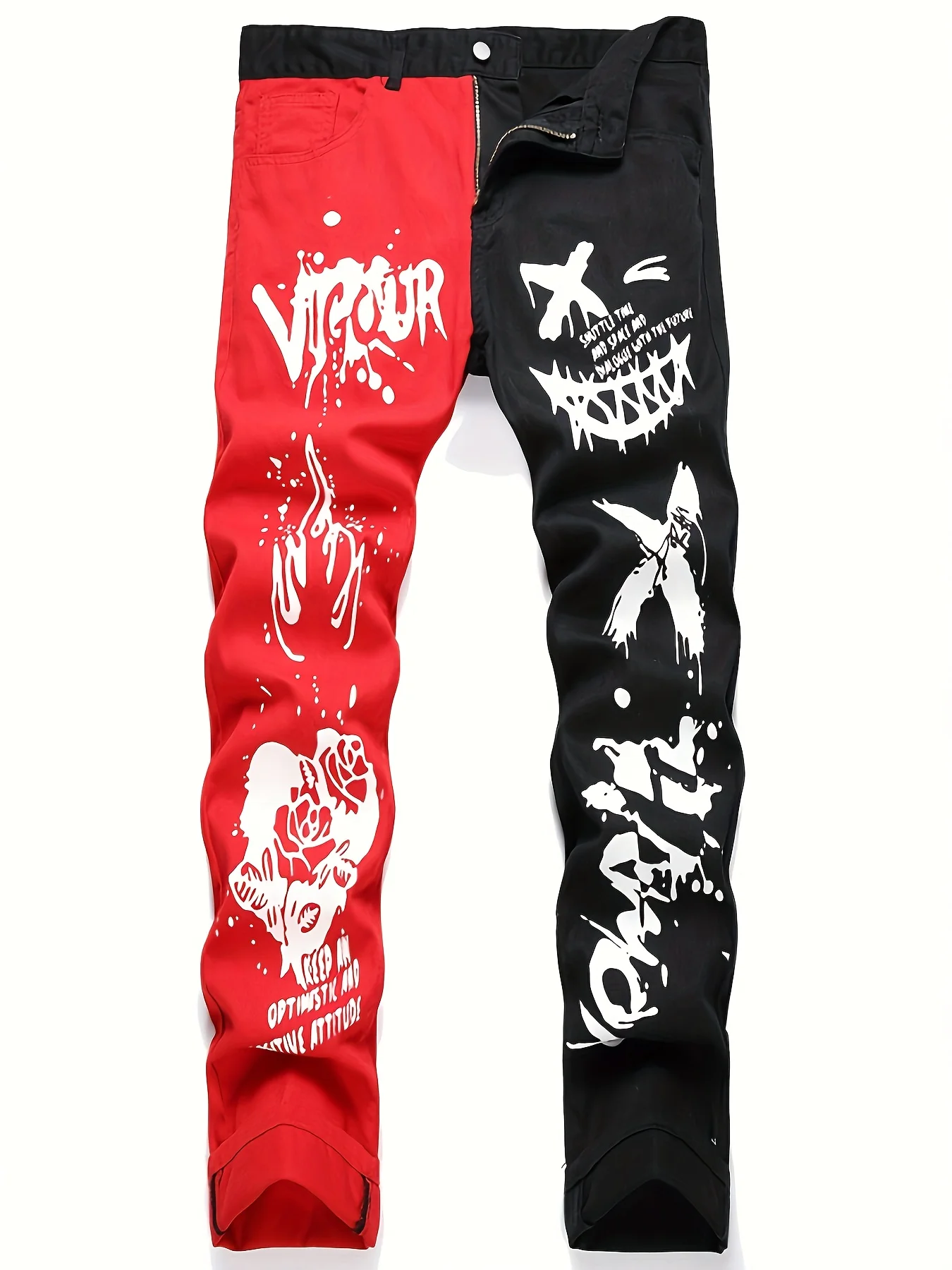 Men's spliced two tone trendy multi-color slim fit jeans