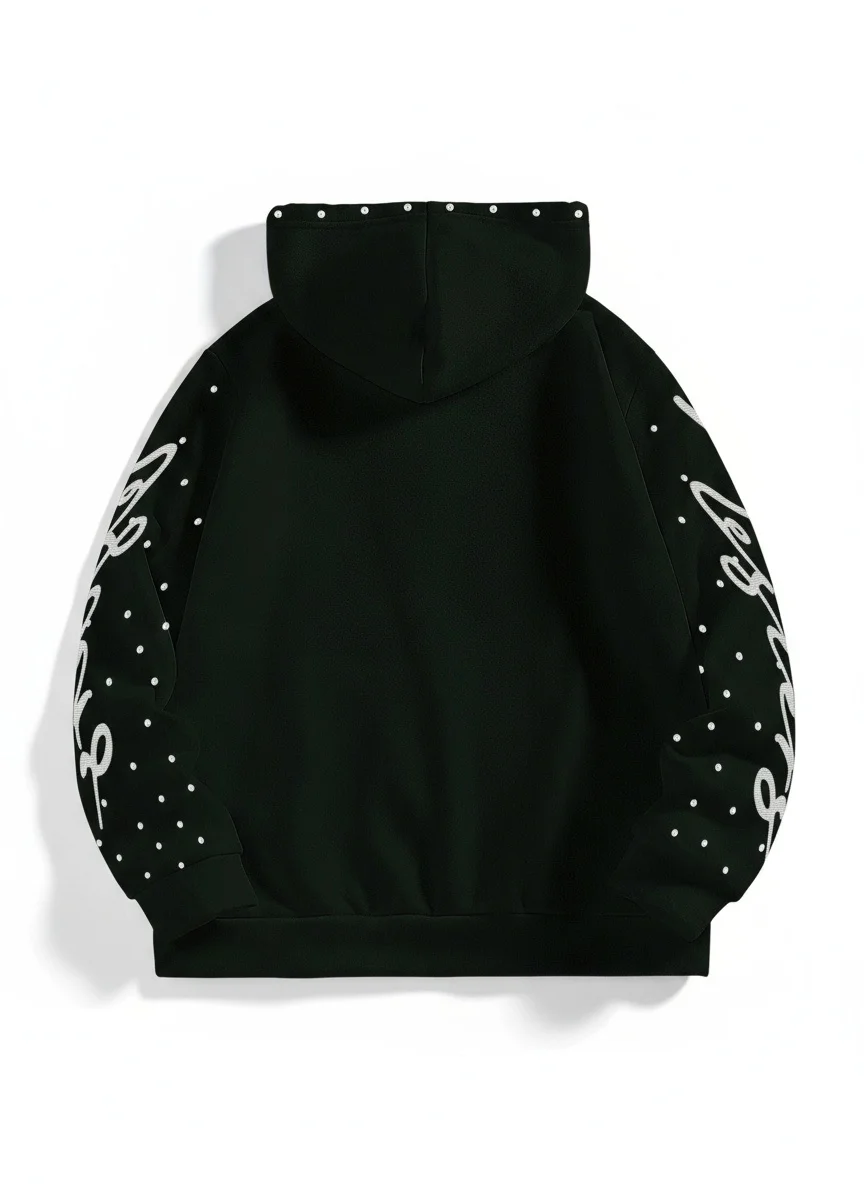 A loose hoodie with a three-dimensional pattern of diamond-encrusted figures in the European and American fashion street style f alt
