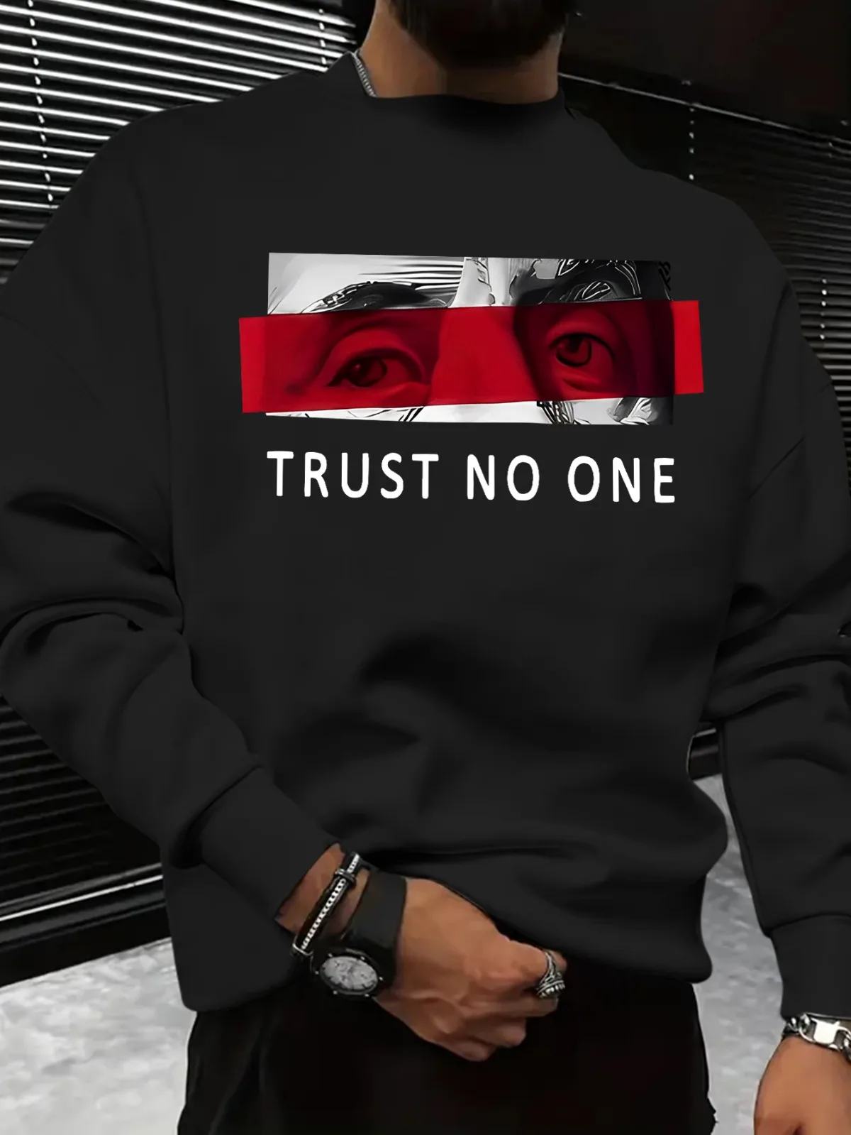 Men's Fashion Casual "Trust No One" Printed Pattern Sports Loose Thick Hoodie Street Style Suitable for Holiday Gifts Streetwear