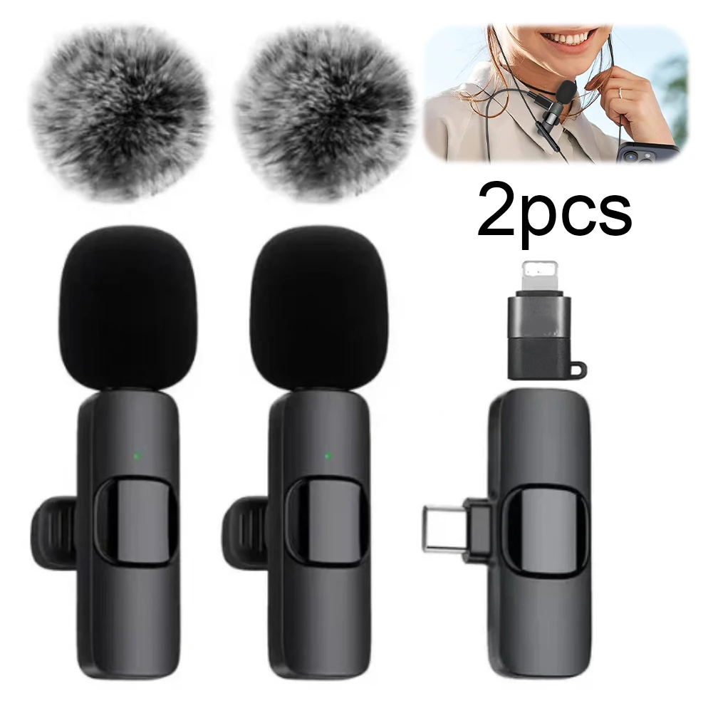 2 In 1 Wireless Lavalier Microphone Type-C Charging Video Record Microphone Portable Audio Recording Mic for iPhone Android Live alt