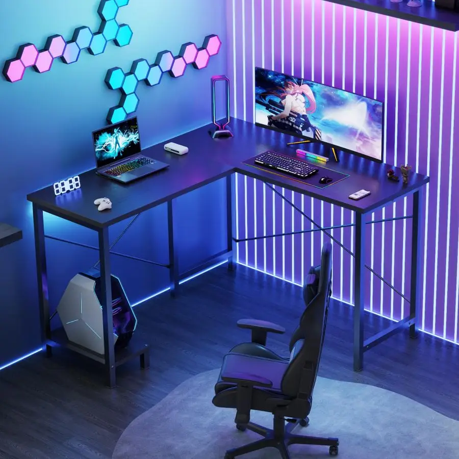L Shaped Desk, Computer Gaming Desks Corner Office Table with CPU Shelf for Home Study Writing Work Station 50 Inch, Black alt