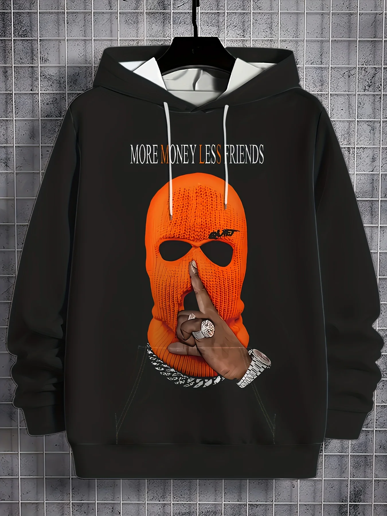 Men's Black &amp; Orange Hoodie - Machine Washable, Plus Size, Casual Streetwear, For Everyday &amp; Formal Wear